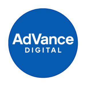 advance digital logo circular blue transparent