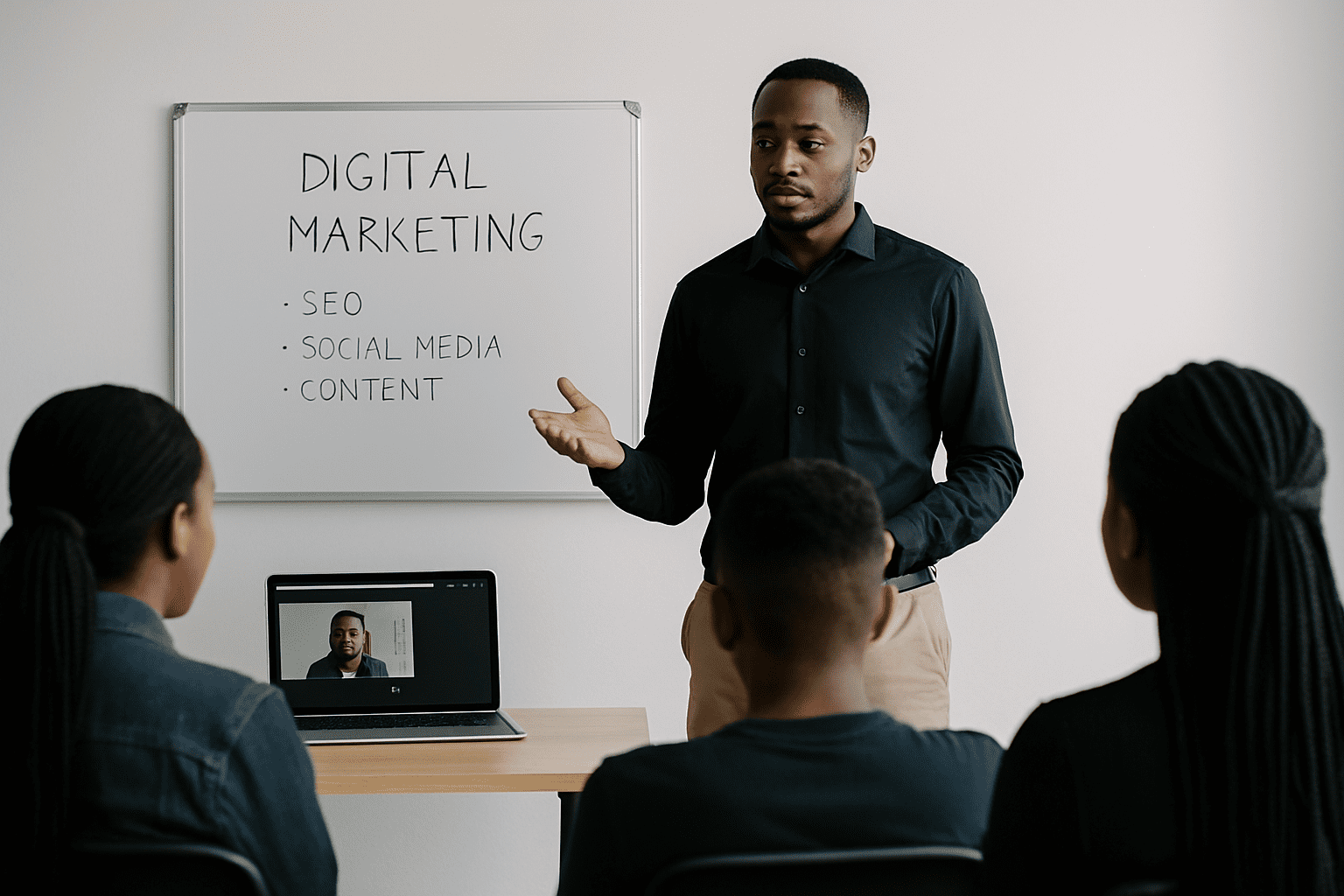 Kenyan digital trainer delivering a live marketing session